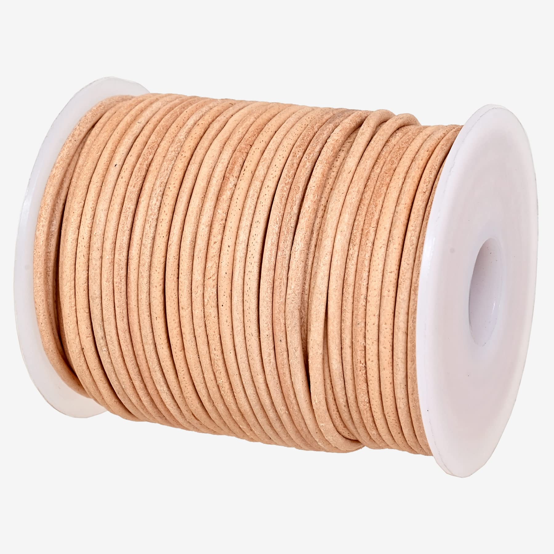 GENIQUE Real/Genuine Round Leather String Cord for Necklace, Bracelets, Jewelry, Kumihimo Braiding, DIY Projects (20 Metres) (2mm, Natural)