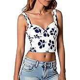 winkbay Women's Boho Floral Crop Top Summer Backless Sweetheart Neckline Vacation Tank Tops