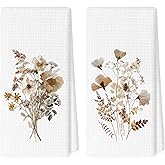 MZKZCHFE Vintage Boho Floral Kitchen Towels, Rustic Floral Botanical Dish Tea Towels, Retro Cottagecore Farmhouse Wildflower Hand Towel for Bathroom Kitchen Decor, 16x24 Inch Set of 2