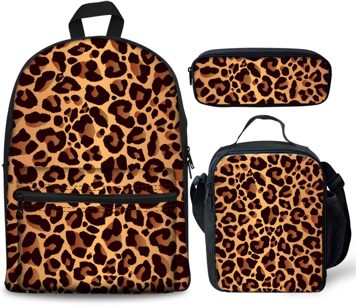 Animal Leopard Backpacks Set 3 Pieces Lunch Bag Pen Pencil Case for