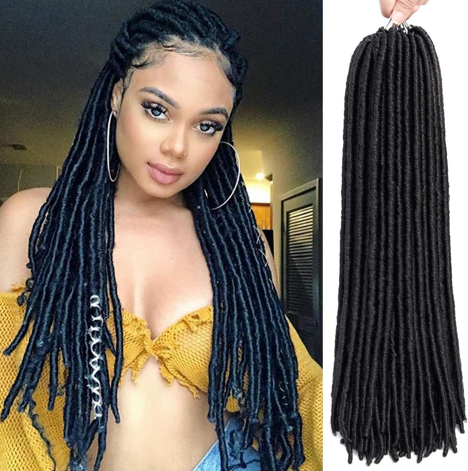 6 Packs Faux Locs Crochet Hair Dreadlocs Stright Goddess locs Synthetic Faux Locs Hair Extensions Long Soft Dreadlocks Crochet Braiding Hair (18"-6pack, 1B)