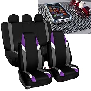 FH Group FB133115 Full Set Premium Modernistic Seat Covers Purple/Black with FH1002 Non-Slip Dash Pad- Fit Most Car, Truck, SUV, or Van