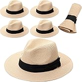 SEEWEY 6 Pcs Panama Straw Hats for Men and Women Foldable Wide Brim Bride Hats Summer Sun Protection for UV Protection