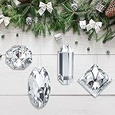 Simgoing 8 Pack Jewel Ornaments 1.2" - 3.5" Crystal Jewel Hanging Decorations for Christmas Tree Glitter Gemstone Ornaments Rectangle Square Oval Rhombus for Home Wedding & Holiday Party Decor(Silver)
