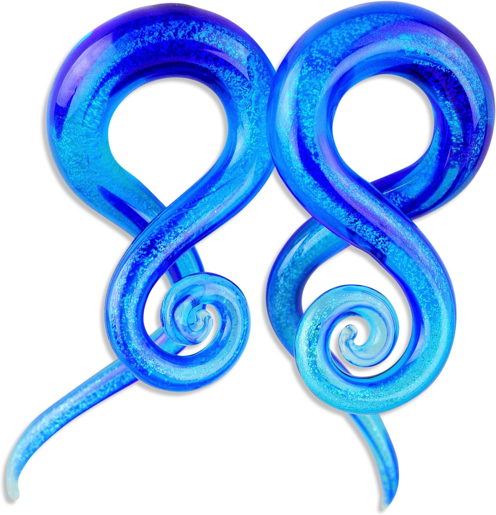 ArcticBuffalo 1 Pair Blue Water Glass Pyrex Twist Ear Gauges Hangers Tapers Plugs Stretchers