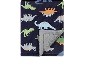 Hudson Baby Unisex Baby Plush Blanket with Furry Binding and Back, Dinosaurs, One Size