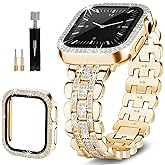 beu1st Bling Band Compatible with Apple Watch Bands 40mm for Women, Diamond Jewelry Replacement Metal Wristband Strap Shiny Bracelet with Crystal Protector Casefor iWatch Series SE/6/5/4 Gold