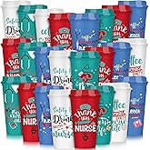 Pickmesh 24 Pack Christmas Nurse Coffee Cup Gifts Bulk 16 oz Appreciation Reusable Holiday Tumblers with Lid Plastic Nurse Travel Coffee Mug Thank You Gifts for Women Coworkers