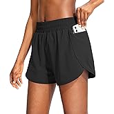 Soothfeel Womens Running Shorts with Zipper Pockets High Waisted Athletic Gym Workout Shorts for Women with Liner