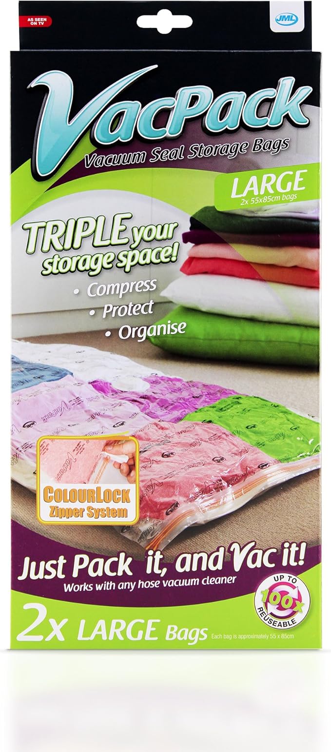 JML VacPack 2 x Reusable Space Saving Double Sealed Storage Vacuum Bag (Large) Amazon.co.uk