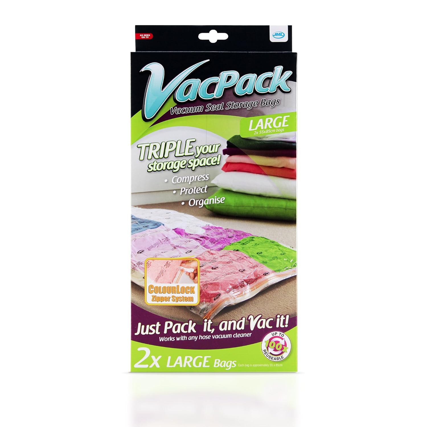 JML VacPack 2 x Reusable Space Saving Double Sealed Storage Vacuum