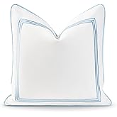 Hofdeco Premium Coastal Hampton Style Patio Indoor Outdoor Pillow Cover Only, 20"x20" Water Resistant for Backyard, Couch, Baby Blue Embroidered Square Line