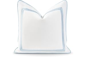 Hofdeco Premium Coastal Hampton Style Patio Indoor Outdoor Pillow Cover Only, 20"x20" Water Resistant for Backyard, Couch, Baby Blue Embroidered Square Line