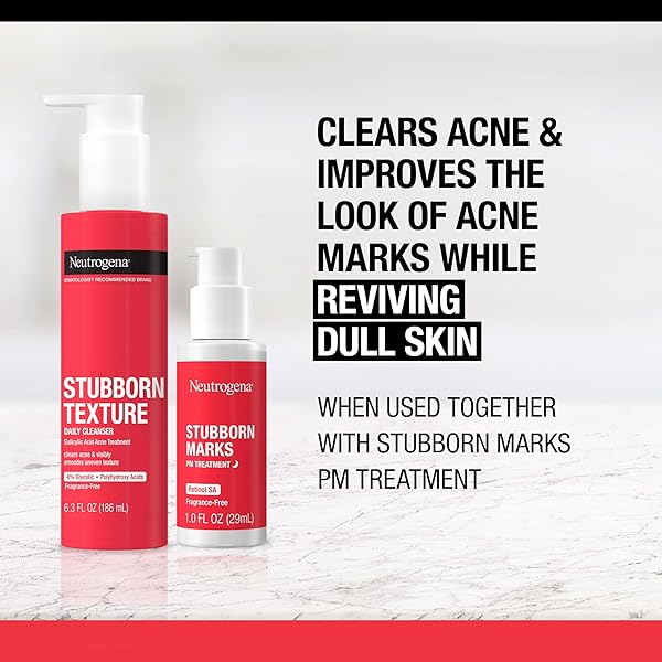 NEUTROGENA STUBBORN TEXTURE DAILY ACNE FACIAL CLEANSER, SALICYLIC ACID FACE WASH + GLYCOLIC & POLYHYDROXY ACIDS, FRAGRANCE-FREE, 6.3 FL. OZ