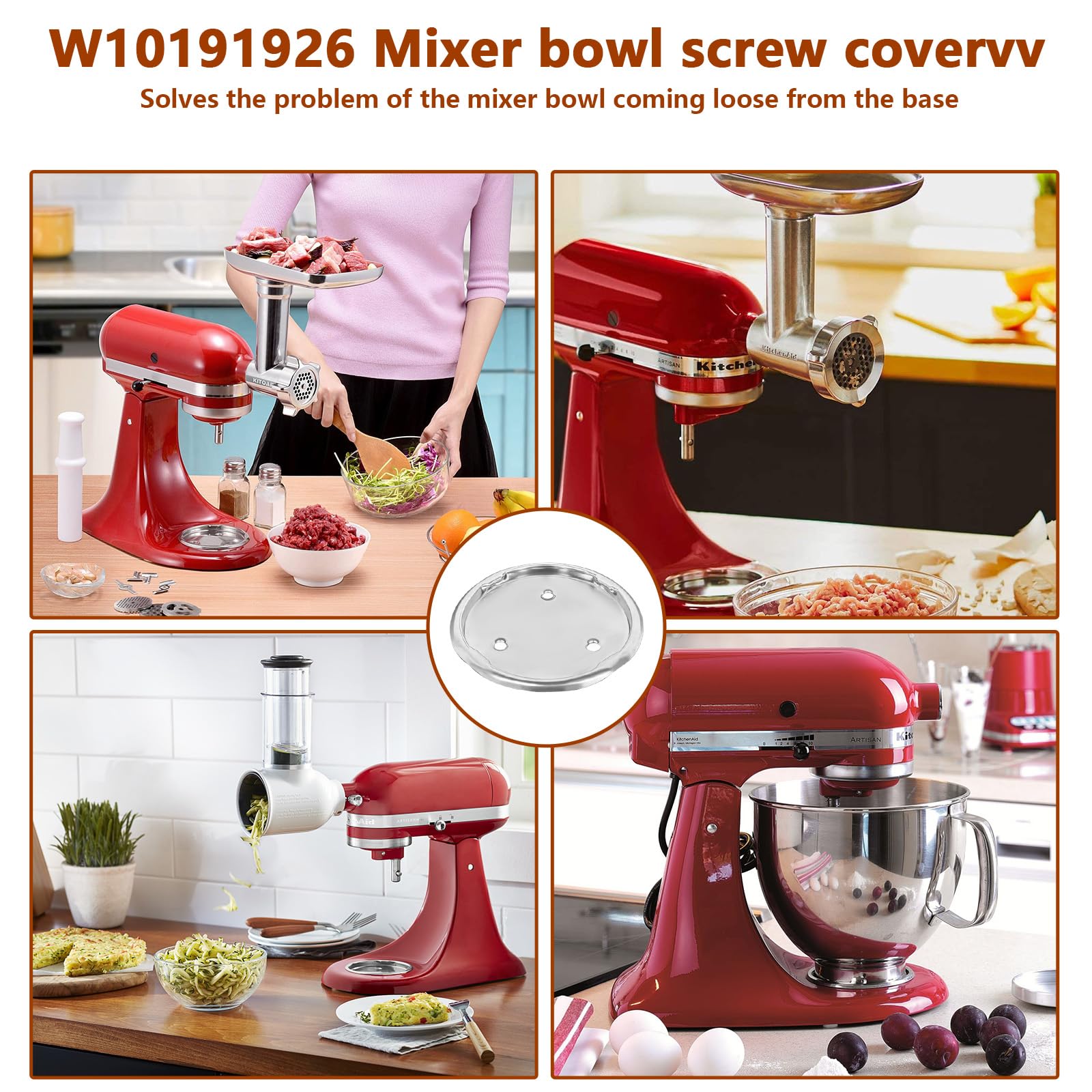 W10191926 Mixer Bowl Screw Cap Replacement for Whirlpool KitchenAid Kenmore Mixer Bowl Clamping Plate Replace 4163032 WPW10191926 AP6016640 4161126