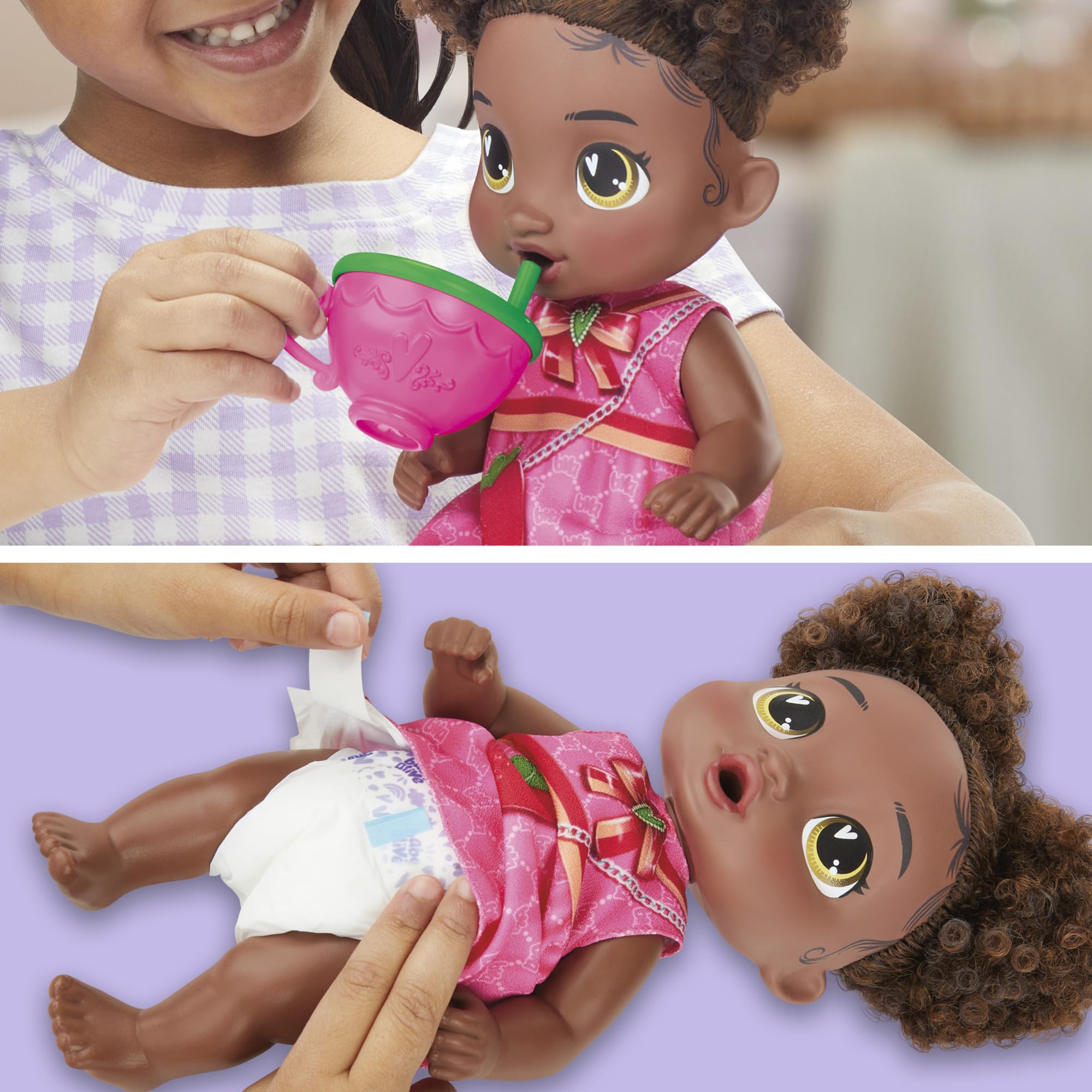Baby Alive Bubbly Tea Party Berry Boo Doll with Teapot Accessories, Black Hair, 11 Inches, Kids Toys, Ages 3+