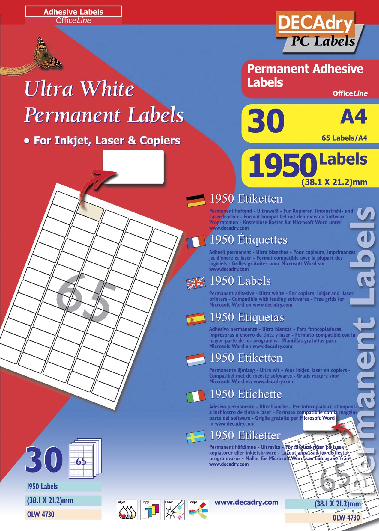 APLI olw4730 1950 Bag Multi-Purpose Labels 38.1 x 21.2 MM White