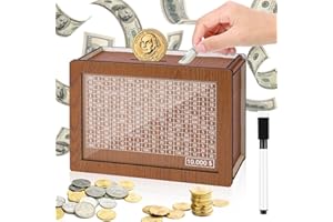 Kkluno 10000 Savings Challenge Box, Cashbox Kakeibo Money Box Cash Vault Wooden Savings Box Money Box, Coin Counter Piggy Bank for Adults, Money Box with Counter for Kids, Caja De Ahorros 10000