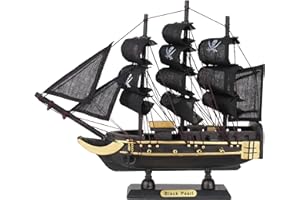 NAUTIMALL The Black Pearl Wooden Pirate Ship Model 10" Prebuilt Caribbean Nautical Fully Assembled Sailboat Decor (10" Wooden