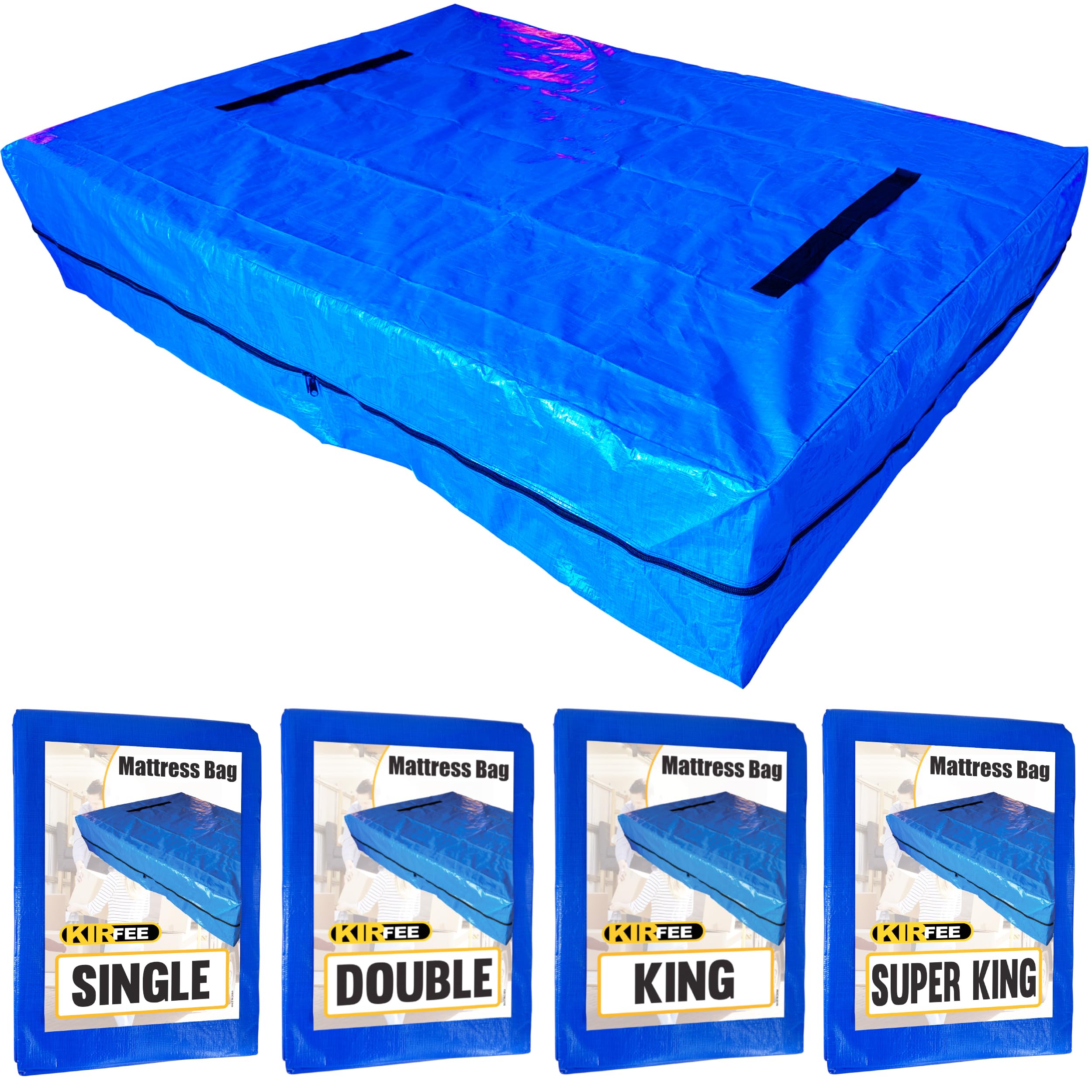 KIRFEE Double Mattress Bags For Moving And Storage | Mattress Cover For Moving | Mattress Bag With 8 Handles | Heavy Duty And Waterproof Zipped Mattress Cover | Move And Protect Your Mattress.
