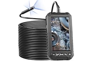 VEVOR Endoscope Camera with Light, Triple Lens Borescope with 49.2FT Semi-Rigid Cable, 5" Screen 1080P Inspection Camera, 8 + 2 LED Lights, IP67 Waterproof Snake Cameras for Auto, Plumbing (32GB Card)