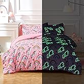 Aqzuxira Glow in The Dark Kids Comforter Set, 3 Pieces Pink Unicorn Bedding Set Twin Size for Boys Girls Teen, 1 Comforter, 1 Pillowcase, 1 Pillow Sham