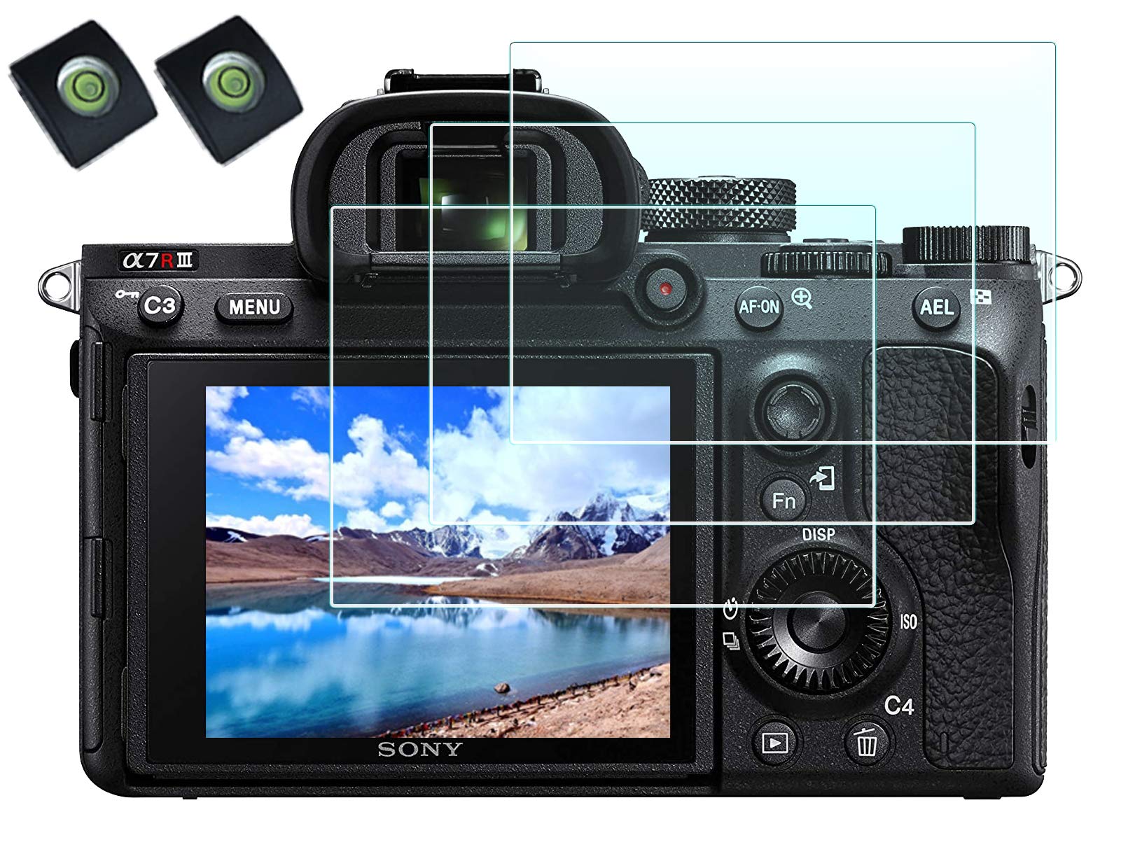 HUIPUXIANG Screen Protector for Sony Alpha 7R III II 7 III II A7R III II/A7 III II/A77 II/A7S II/A99 II/A9 Camera with Hot Shoe Cover, 0.3mm High Definition 9H Hardness LCD Glass [3+2 Pack]