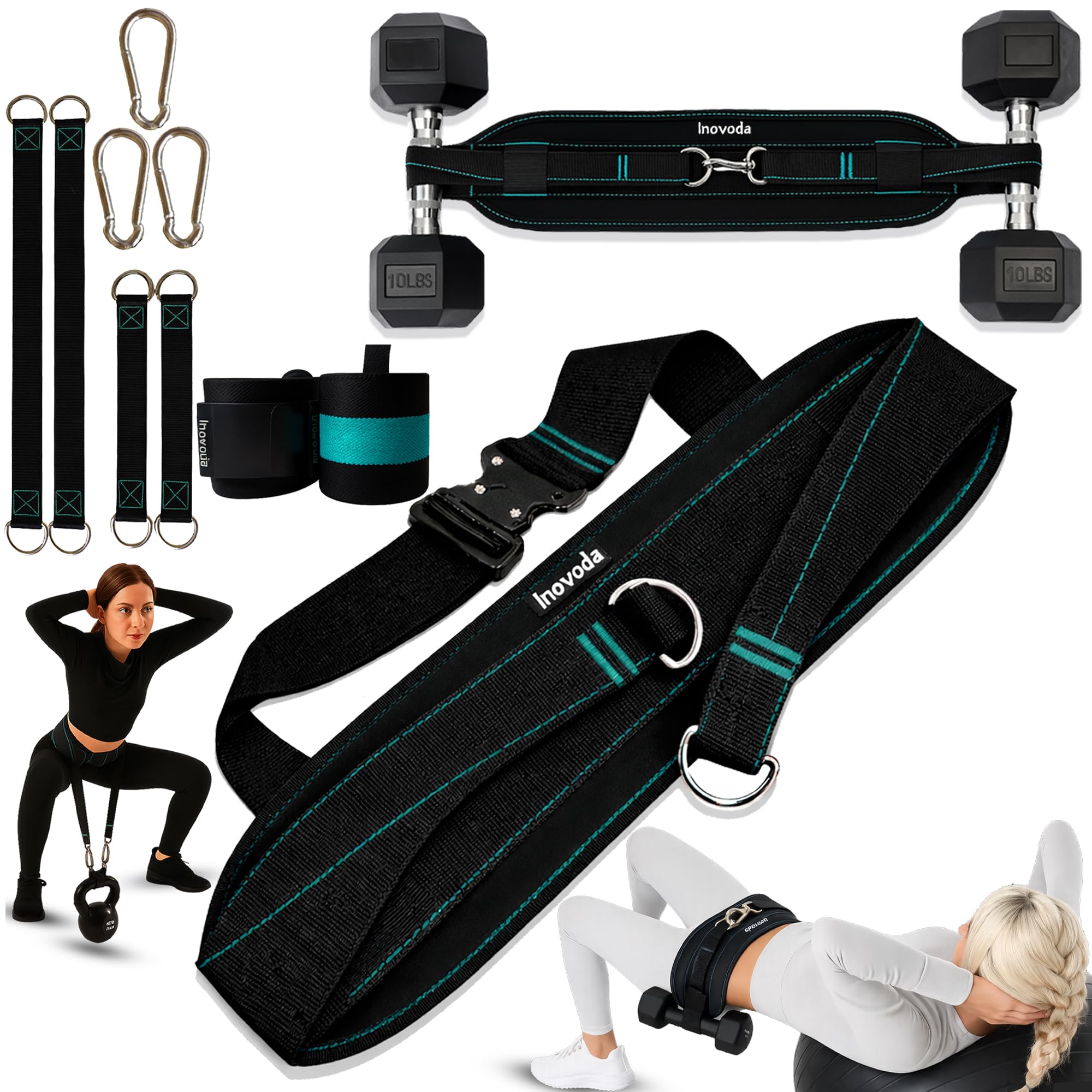 Photo 1 of Hip Thrust Belt for Women & Men | Heavy-Duty Glute Workout Equipment with Traction Straps, Wristbands, Carabiners & Carry Bag | Supports Dumbbells, Kettlebells & Plates Up to 300-lbs | Home & Gym Training Belt