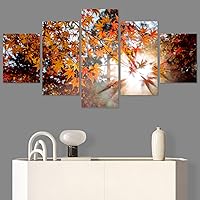 SIGNWIN 5 Panel Canvas Wall Art Modern Art Decorative Elements Expressive Leaves Multicolor Patterns Photography for Home Decorations Ready to Hang - 60