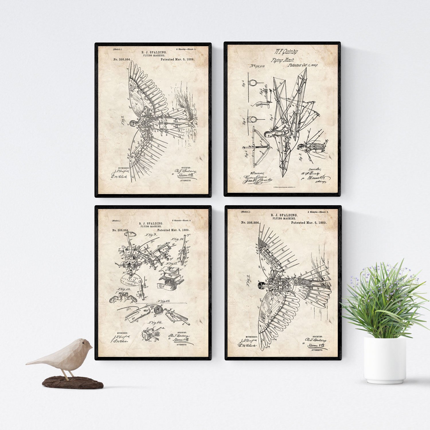 Nacnic VINTAGE - Pack of 4 sheets with PATENTS sailplane. Set posters with inventions and old patents. Choose the color you like. Printed on 250 grams — image 1