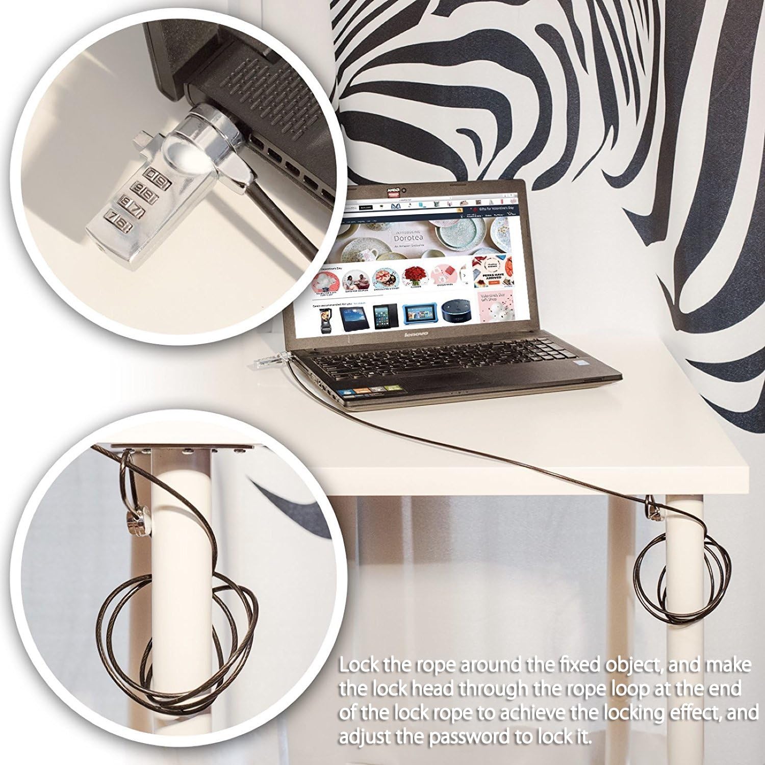 Laptop Security Lock, Combination Cable Lock, Theft Protection Tablet Lock Security Cable for Notebook Laptop Pc Computer Monitor - Image 3