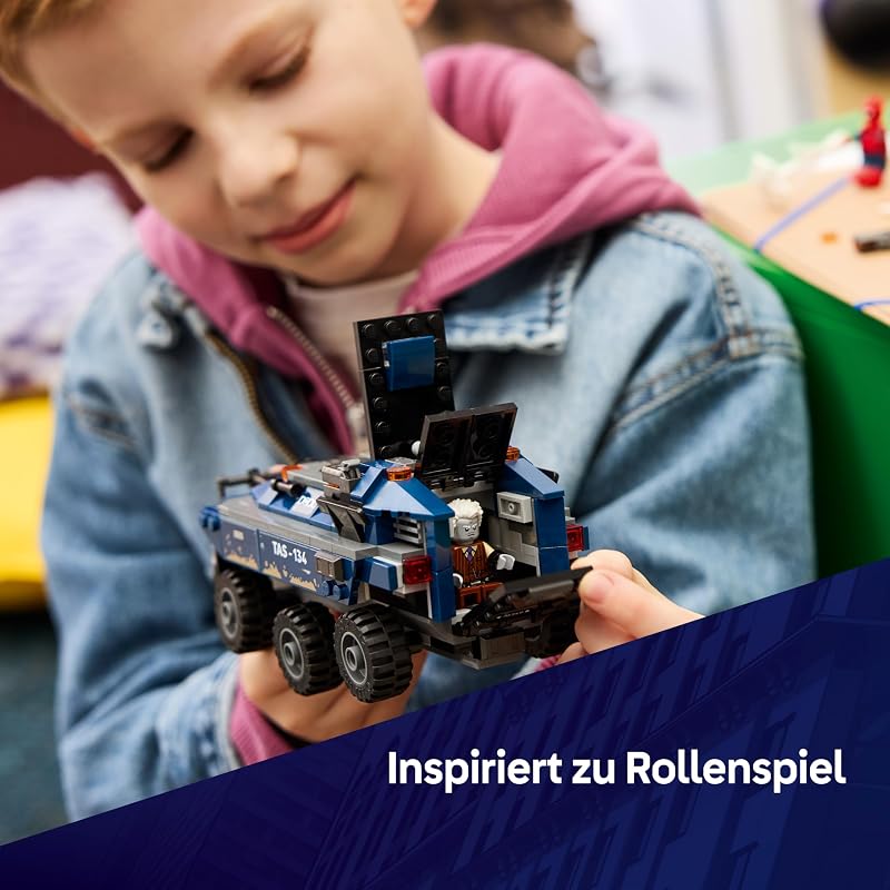 | Marvel Spider-Man Jagt den Gefängnistransporter - Superhelden Spielzeug mit gepanzertem Fahrzeug und 4 Minifiguren inkl. Tombstone und Tarantula - Geschenk für Jungen ab 8 Jahren - 76349