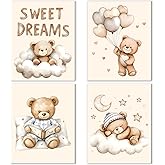 Noaleviax Baby Bear Poster Set - Nursery Bear Theme Decor, Goon Night Kids Room Posters Pictures Wall Art for Bedroom Nursery Toddler Kids Girls Boys Decor, 8x10 Unframed, Set of 4