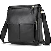SAIION Small Leather Mens Purse Bag, Genuine Leather Messenger and Shoulder Bag for Men Zipper Pockets, Men Satchel Handbag