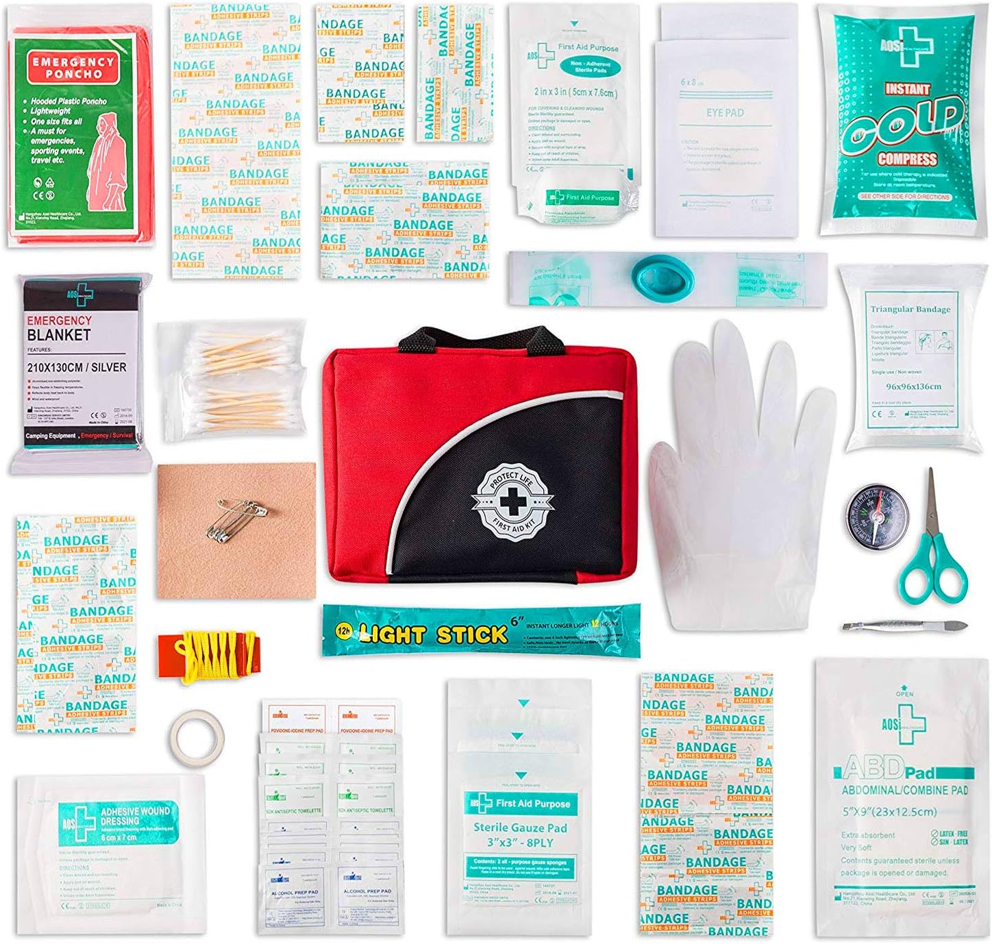 First Aid Kit - 160 Piece - for Car, Travel, Camping, Home, Office, Sports, Survival | Complete Emergency Bag Fully stocked with Medical Supplies: Health & Personal Care