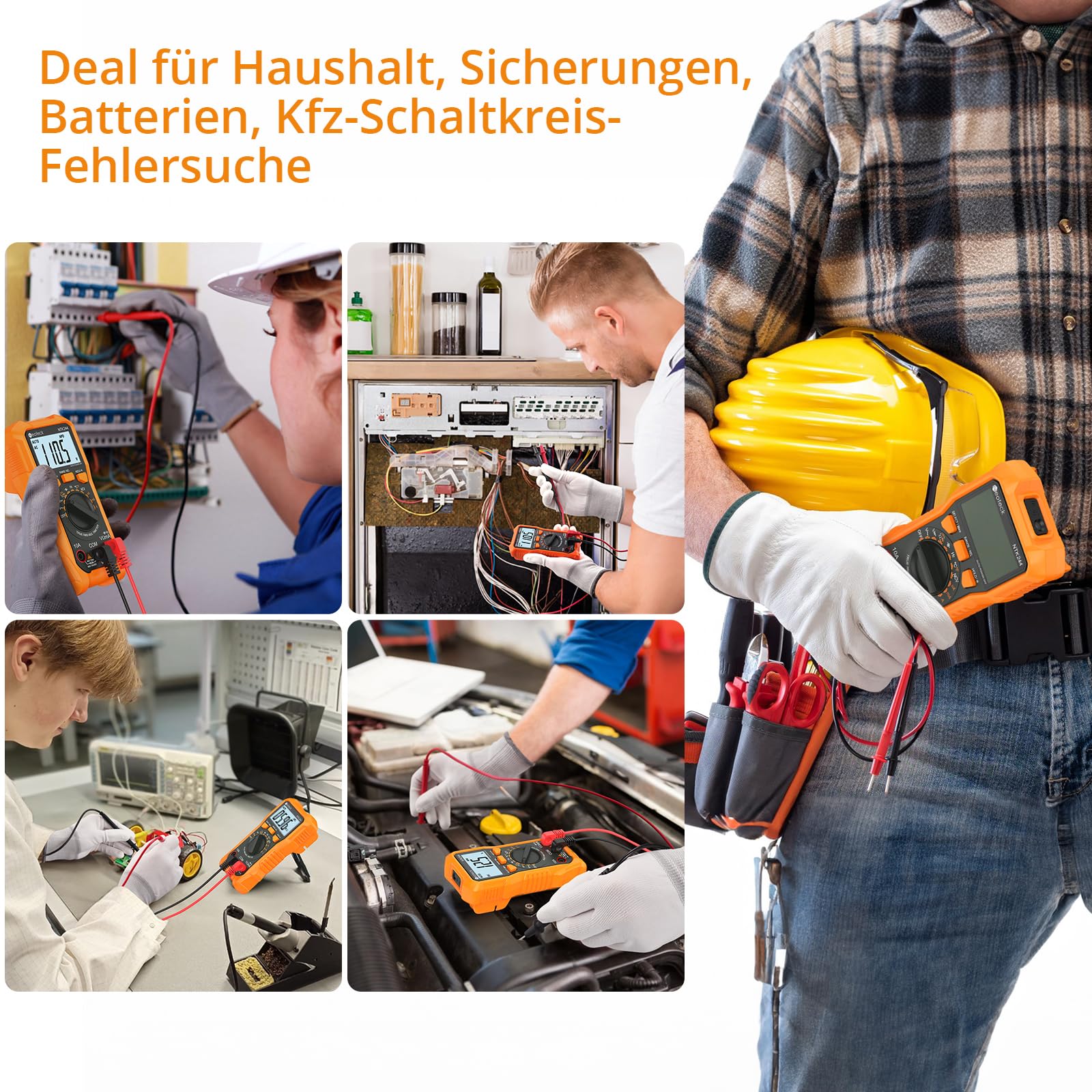Neoteck Digital Multimeter Voltmeter 6000 Zähler Spannungsprüfer AC/DC Strom Spannung Widerstand Kapazität NCV Frequenz Temperatur Messgerät mit Krokodilklemme 6
