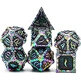 cusdie Metal Dice with Metal Box, 7 PCs DND Metal Dice, Dagger Design Polyhedral Dice Set, for Role Playing Game D&D Dice MTG