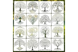 Tree Stencils for Painting, 16PCS 6 Inch Plastic Tree of Life Stencils for Crafts Reusable, Drawing Templates for Painting on