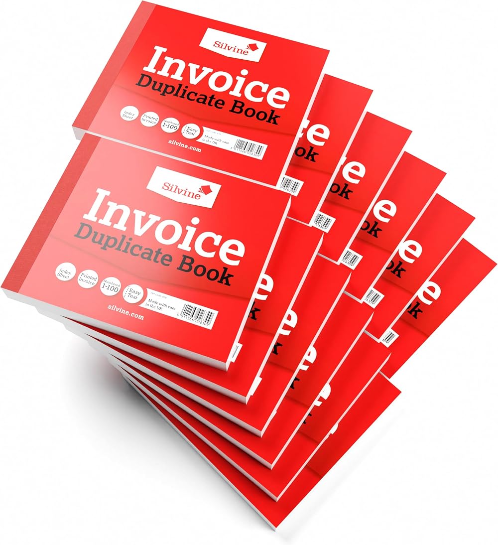 Silvine Duplicate Invoice Book Pack of 12 Numbered 1-100 4x5