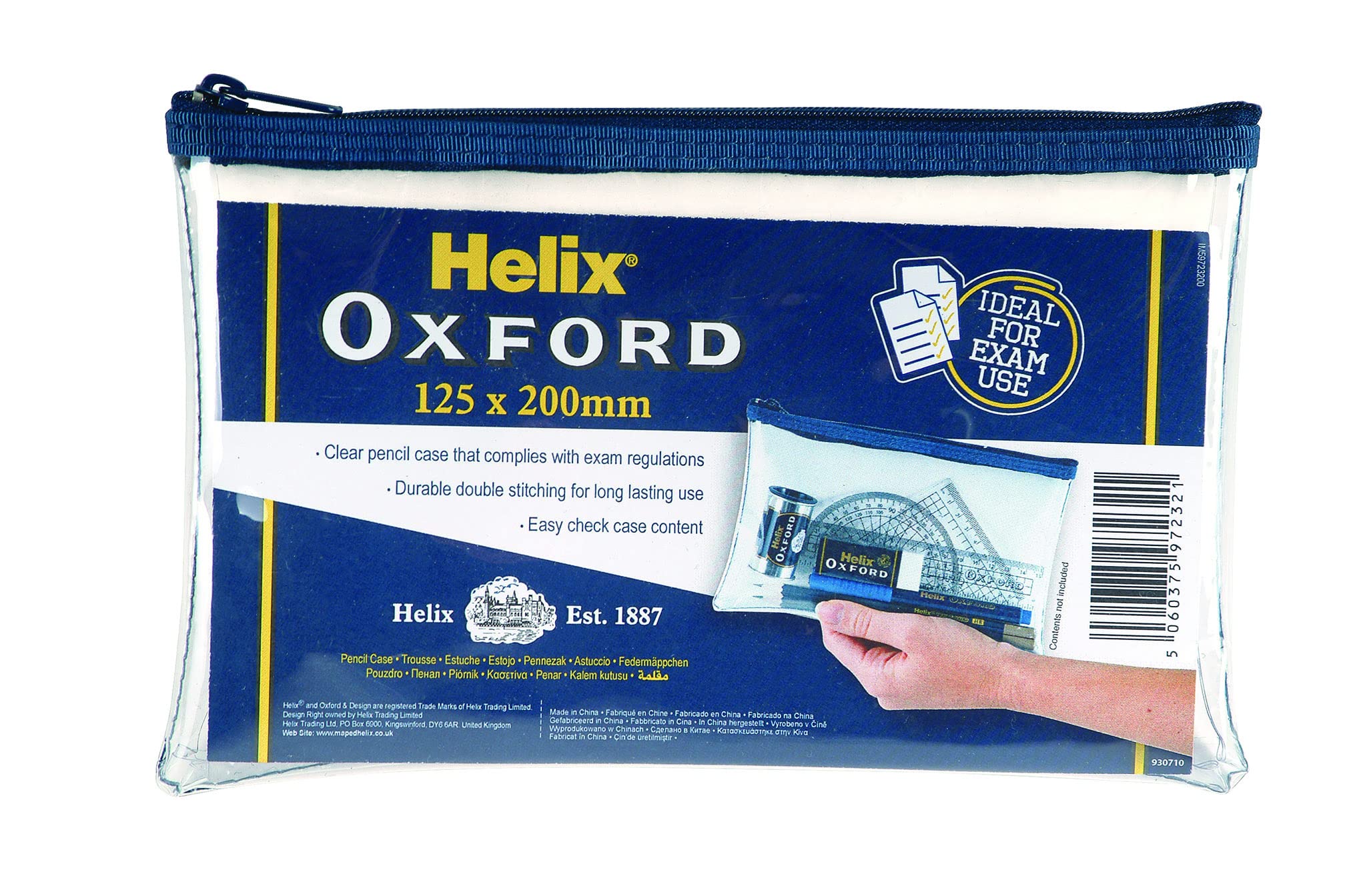 Helix Oxford 8 inch Clear Pencil Case
