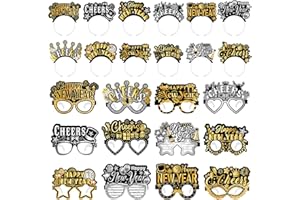 Harrycle 48 Pcs Happy New Year Party Favor 2026 Eyeglasses Headband Tiara Black Gold New Year Eve Party Supplies Decoration(Novel Style)