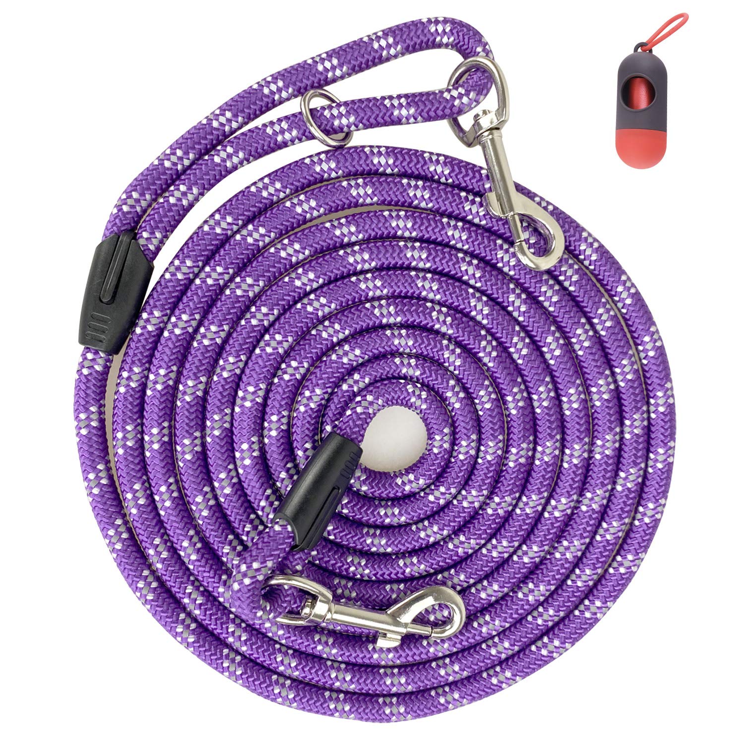 Codepets Long Rope Dog Leash for Dog Training 12FT 20FT 30FT 50FT, Reflective Threads Dog Leashes Tie-Out Check Cord Recall Training Agility Lead for Large Medium Small Dogs (Purple, 10mm*50ft)