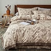 TodaFre Brown Floral 100% Cotton Duvet Cover Queen Size, 3 Pieces Soft Breathable Duvet Cover Set - 1 Botanical Patterned Duvet Cover 90x90 Inches with Zipper Closure, 2 Pillowcases