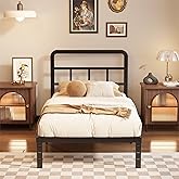 Husleephu Twin Bed Frames with Headboard, 12 Inch Heavy Duty Metal Twin Platform Bed Frame, No Box Spring Needed, Noise Free, Easy Assembly, Black