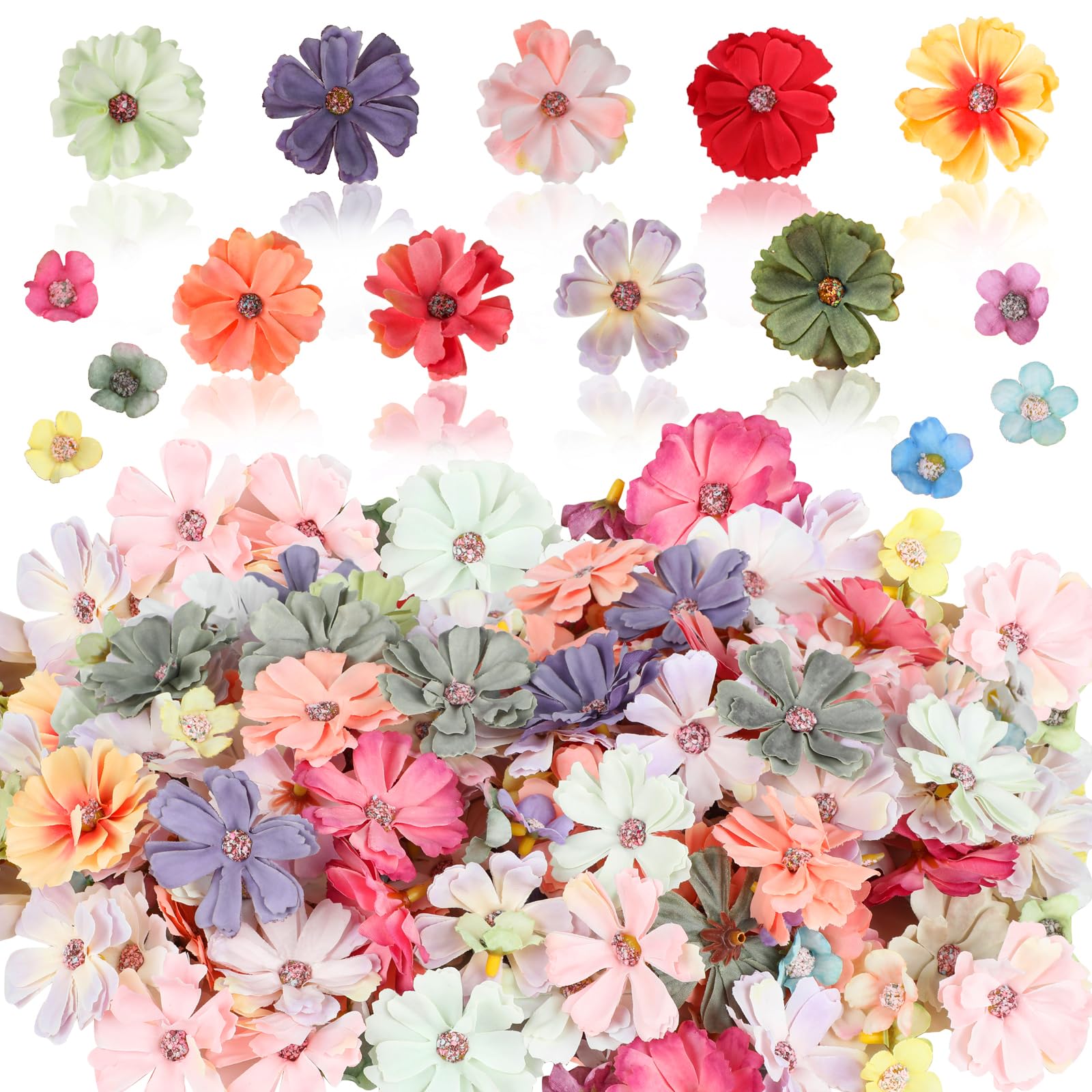 FOIMAS 150pcs Mini Faux Flower for Crafts,Artificial Flower Heads Daisy Peony Flower Decor for Craft Garland Wedding Home Decoration