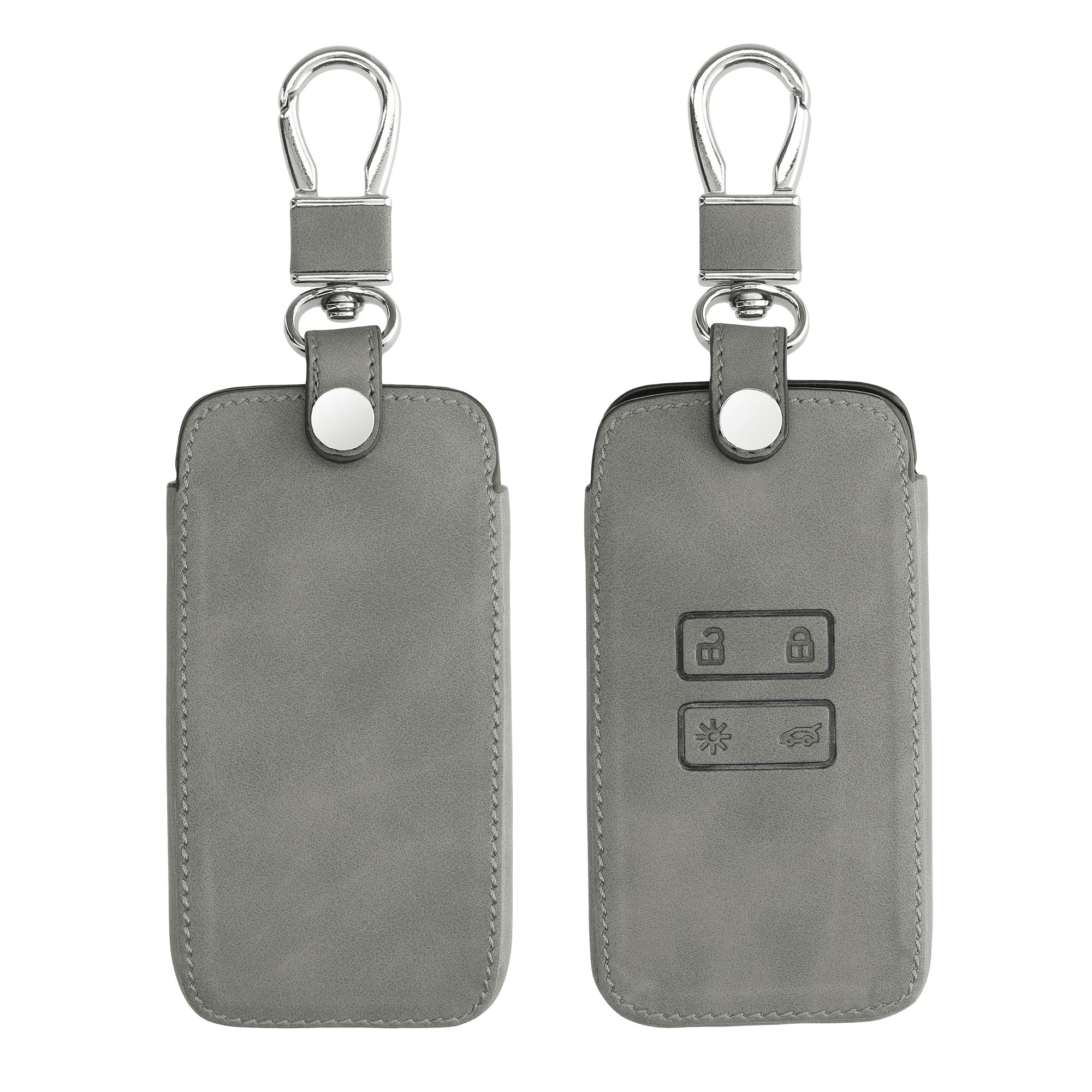 kwmobile Car Key Cover Compatible with Renault 4 Button Car Key Smart Key (only Keyless Go) - Synthetic Nubuck Leather Fob Cover - Grey