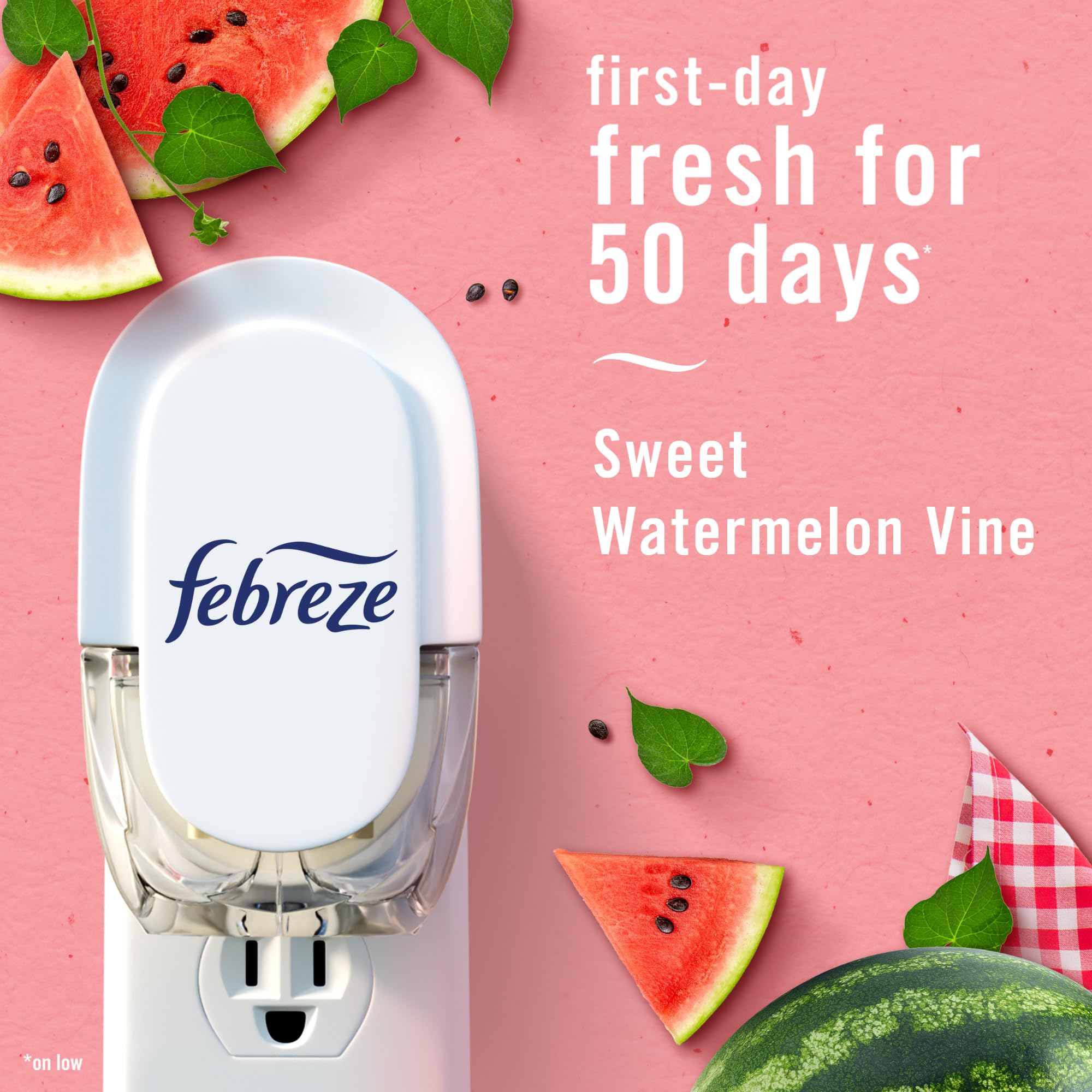 Febreze Odor-Fighting Fade Defy PLUG Air Freshener, Southern Lilac Mornings, Sweet Watermelon Vine, Pack of 4 (2 of Each), .79 fl. oz. Oil Refill