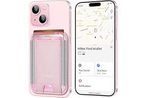 HiWe for MagSafe Wallet Trackable - Not Power Bank, Magnetic Card Holder with Find My for iPhone 15/14/13/12 Series, Not for Android, Vegan Leather, Fit 4 Cards, RFID Blocking, Pink