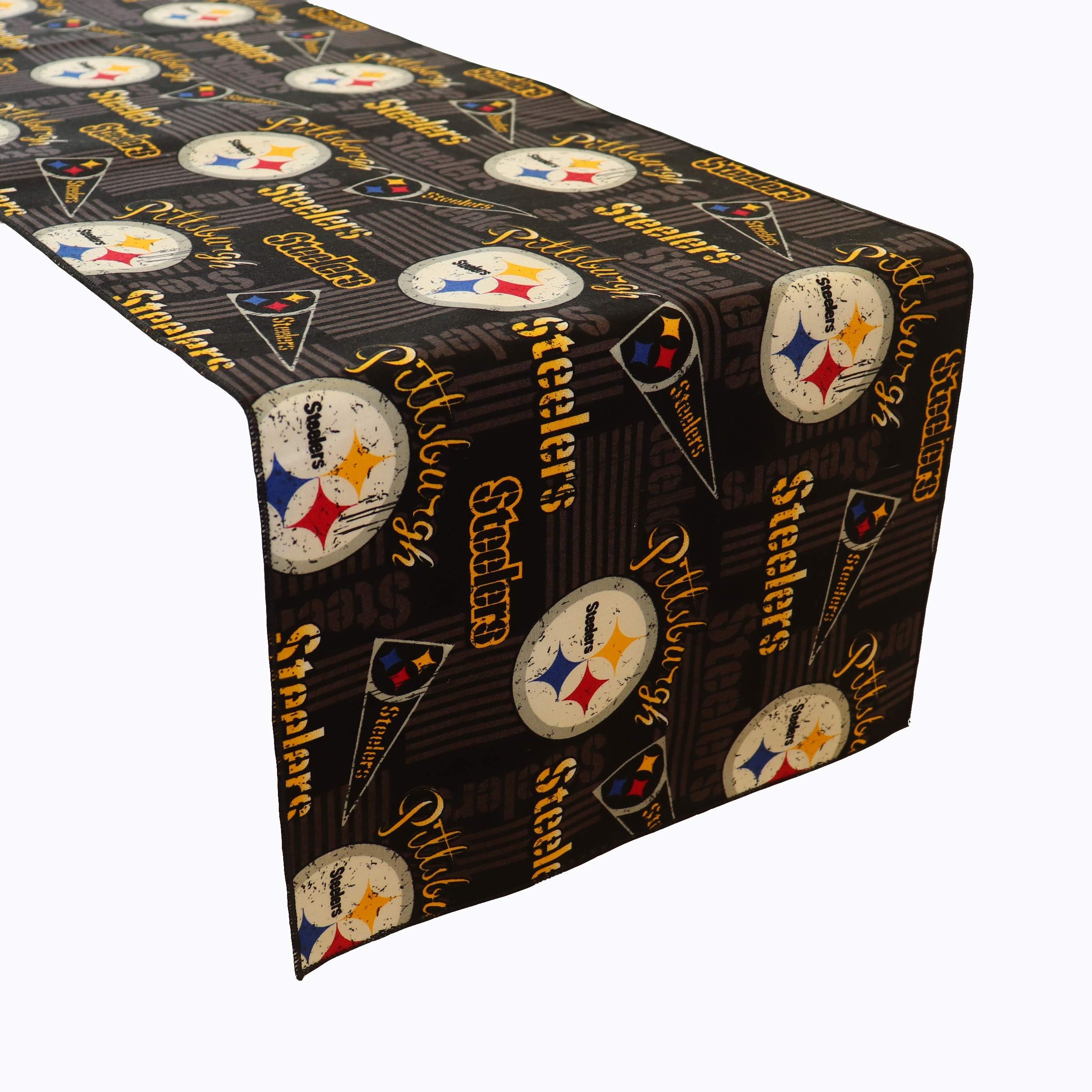 lovemyfabric Football Table Runner NFL Sports Team Pittsburgh Steelers 100% Cotton Table Decor Events BBQ Tailgating Themed Party (12" x 58", Flags)