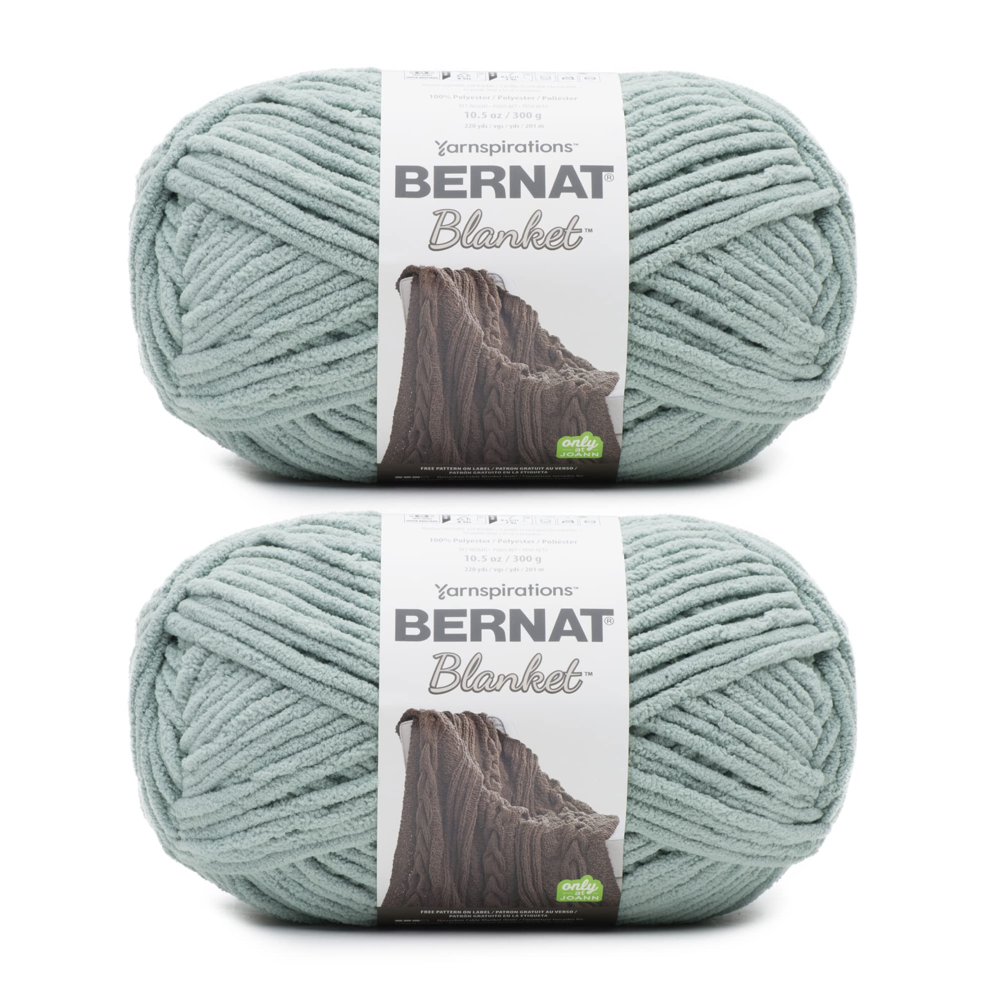 Photo 1 of Bernat Blanket Smoky Green Yarn - 2 Pack of 300g/10.5oz - Polyester - 6 Super Bulky - 220 Yards - Knitting/Crochet
